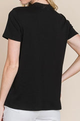 SHORT SLEEVE RIBBED CREW NECK TOP