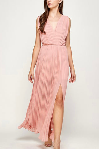 SLEEVELESS PLEATED MAXI DRESS WITH SIDE DETAIL