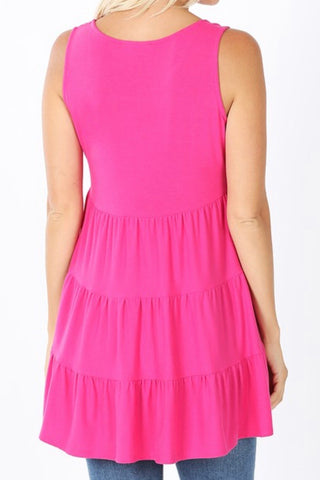 SLEEVELESS TIERED BABYDOLL TOP