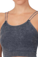 MINERAL WASHED RIBBED DOUBLE STRAP CROP TOP