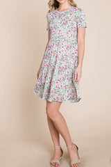 SHORT SLEEVE FLORAL TIERED DRESS
