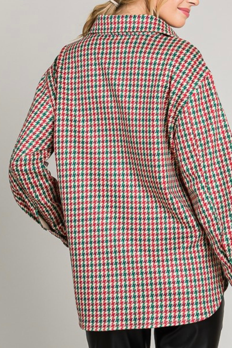 LONG SLEEVE HOUNDSTOOTH SUEDE BUTTON DOWN SHIRT