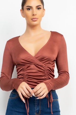 LONG SLEEVE VNECK WITH ADJUSTABLE FRONT ROUCHING