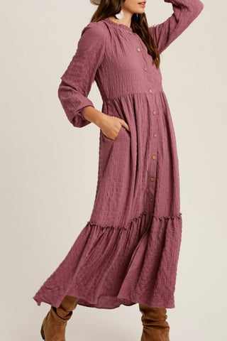 EMBOSSED TEXTURED BUTTON DOWN MAXI DRESS