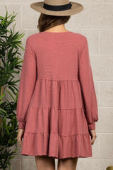 LONG SLEEVE BUTTON DOWN TIERED DRESS